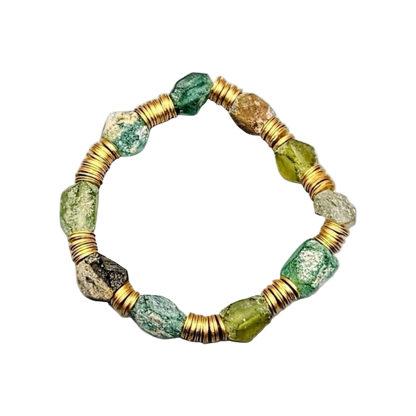 Brass & Antique Style Roman Glass Tribal Bracelet || One-of-a-kind Artisan-made Jewelry