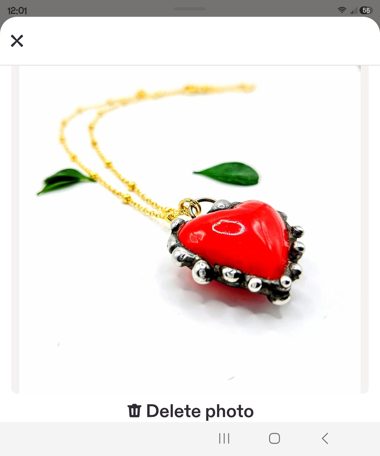 Artisan Red Glass Heart Pendant Necklace, Boho Silver Bezel, 18k Gold Fill Chain