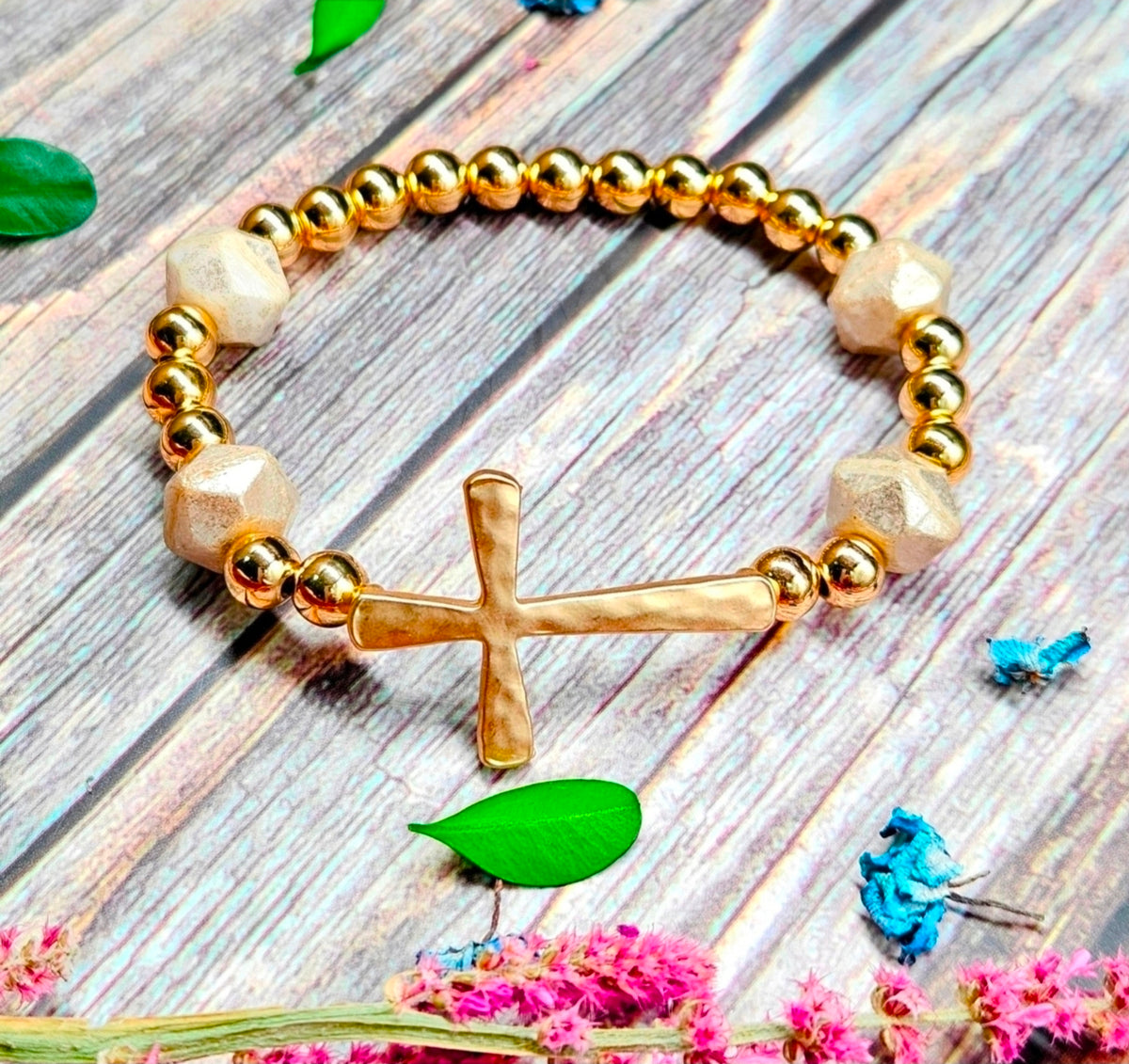 Gold Sideways Cross Bracelet