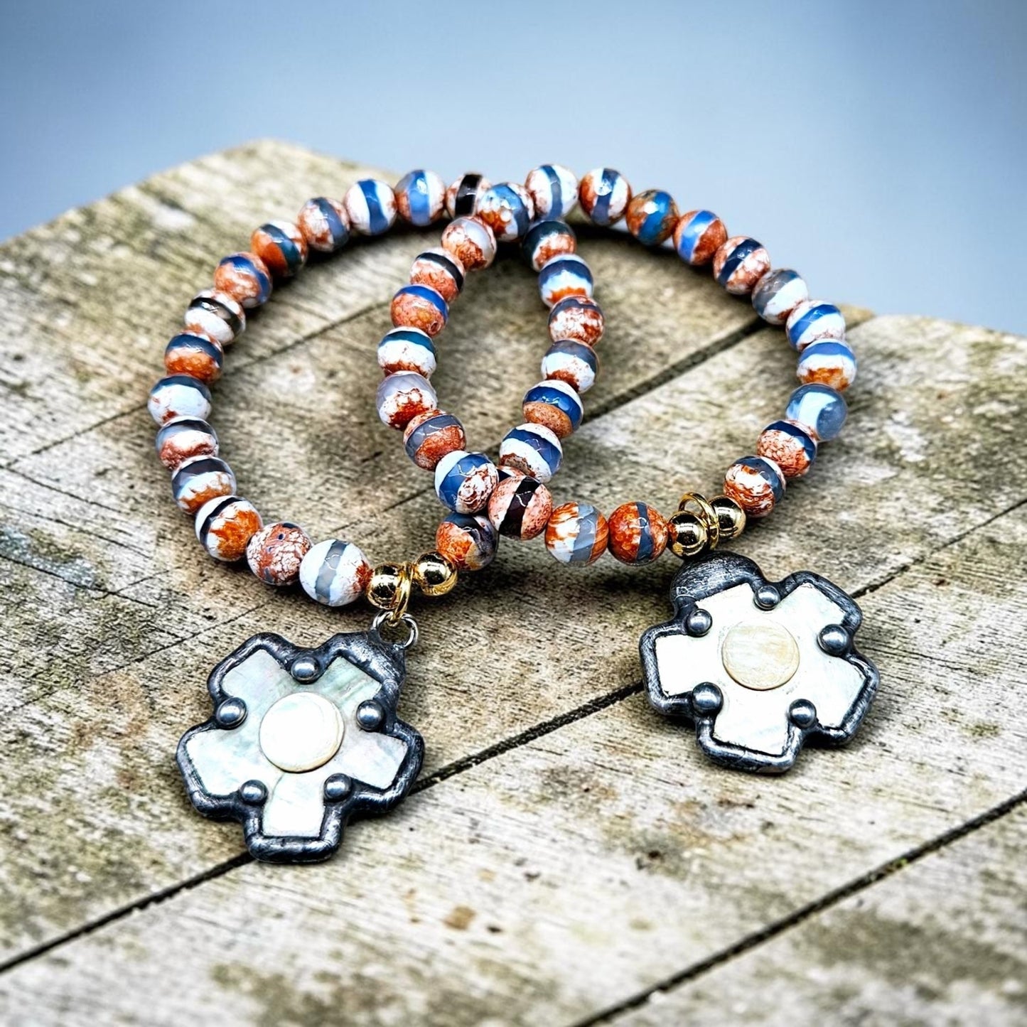 Agate Flower Charm Bracelet