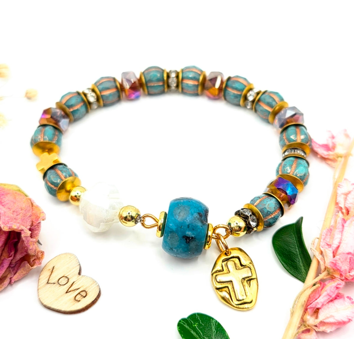 Turquoise Blue Cross Charm Bracelet