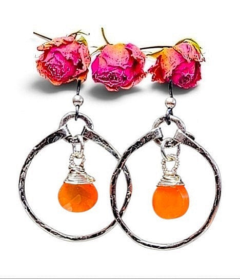 Carnelian 925 Sterling Silver Hoop Earrings,
