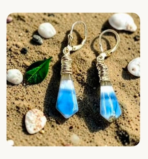 Blue Opal Drop Earrings, Sterling Silver Wire Wrapped Dangle Earrings, Boho Handmade Jewelry