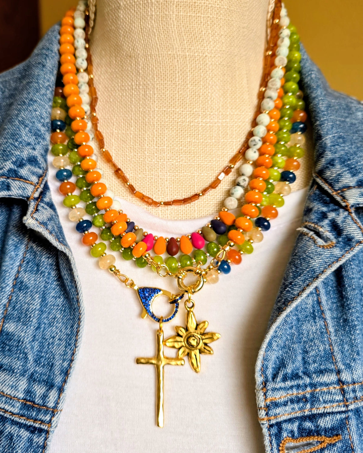 Fall Trendy Boho Cross Necklace//Removable Pendant