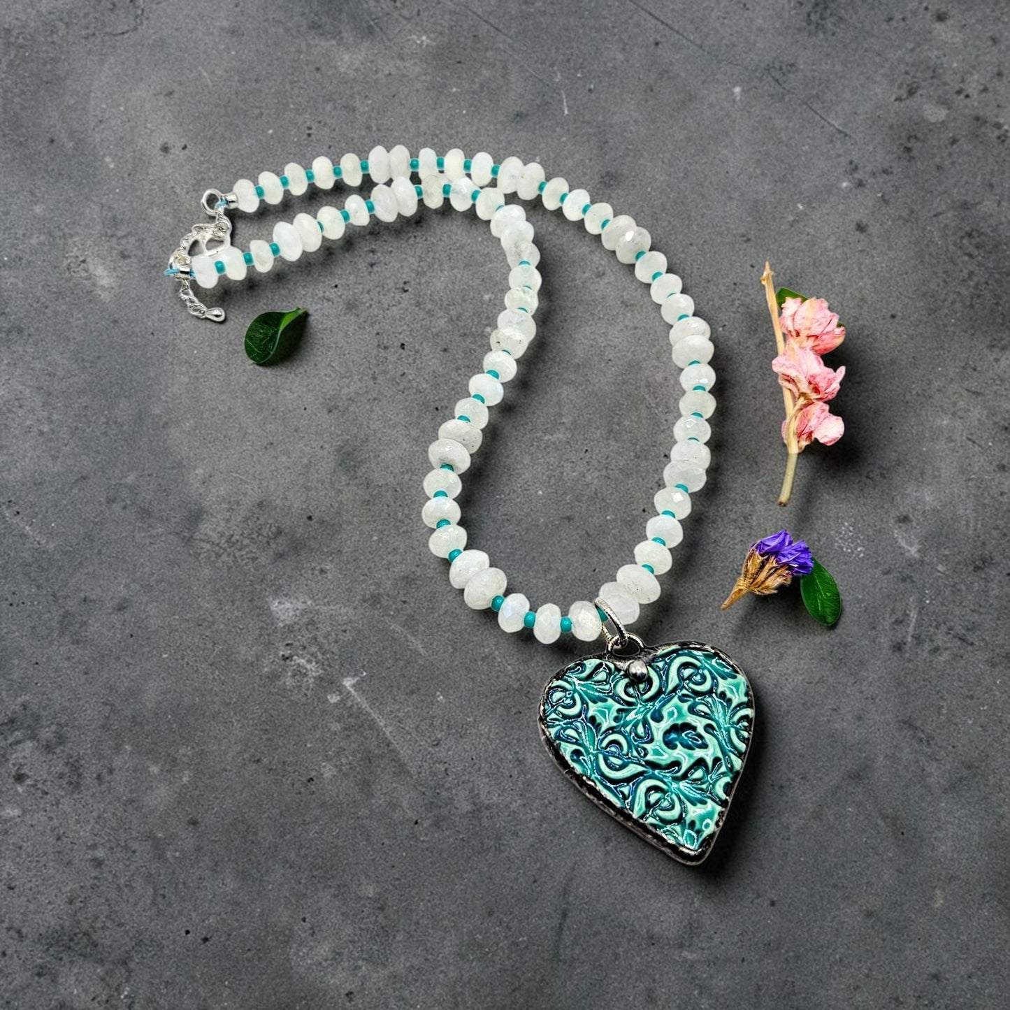 Turquoise Heart Statement Necklace | Moonstone Gemstones