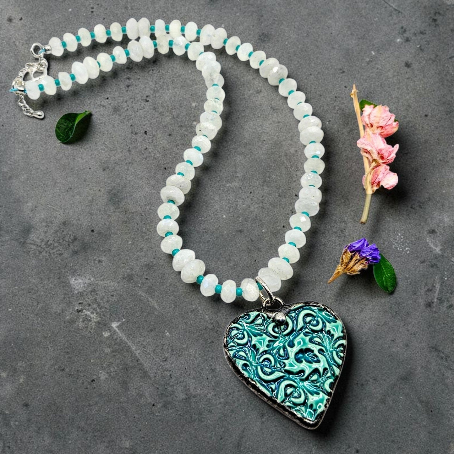 Turquoise Heart Statement Necklace | Moonstone Gemstones