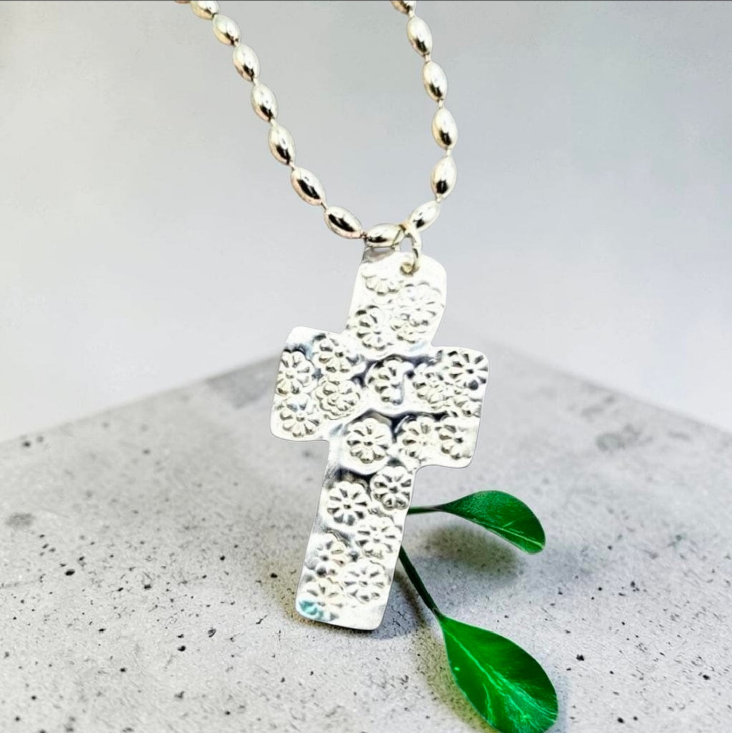 Sterling Silver Wildflower Cross Necklace | Hand-Stamped Floral Pendant | Artisan Faith Jewelry