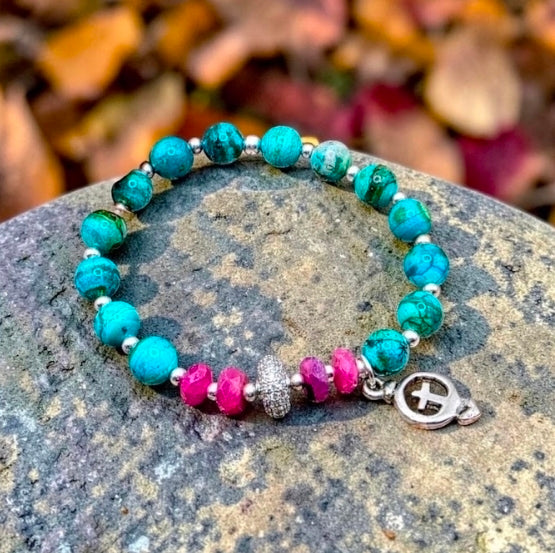 Chrysocolla & Ruby Beaded Bracelet