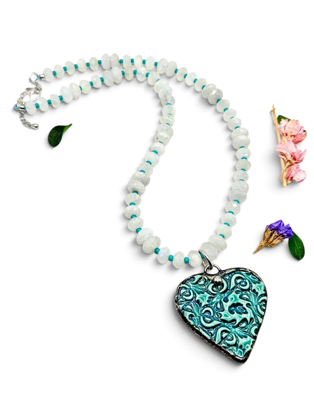 Turquoise Heart Statement Necklace | Moonstone Gemstones