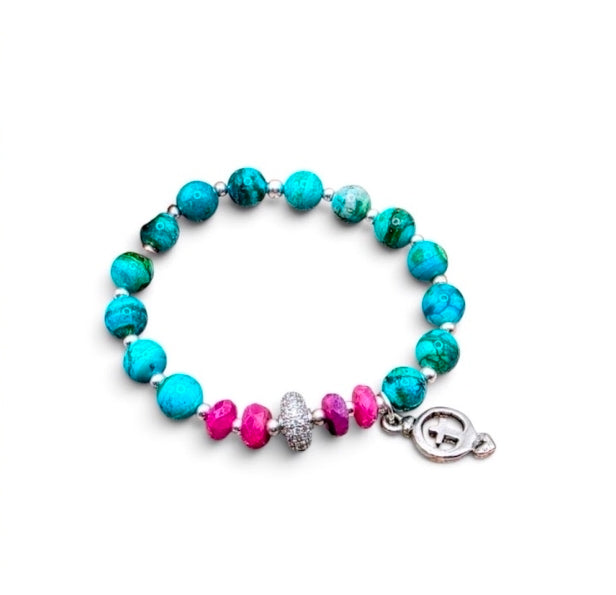 Chrysocolla & Ruby Beaded Bracelet