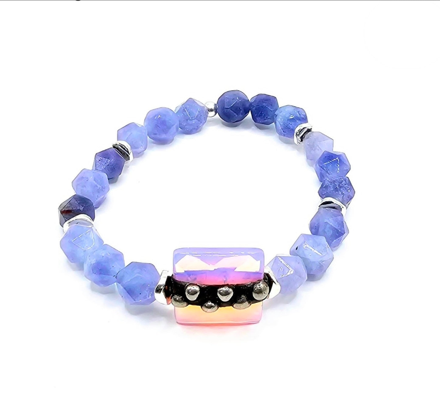 Boho Beaded Bracelet, Faceted Blue Purple Stone Bracelet