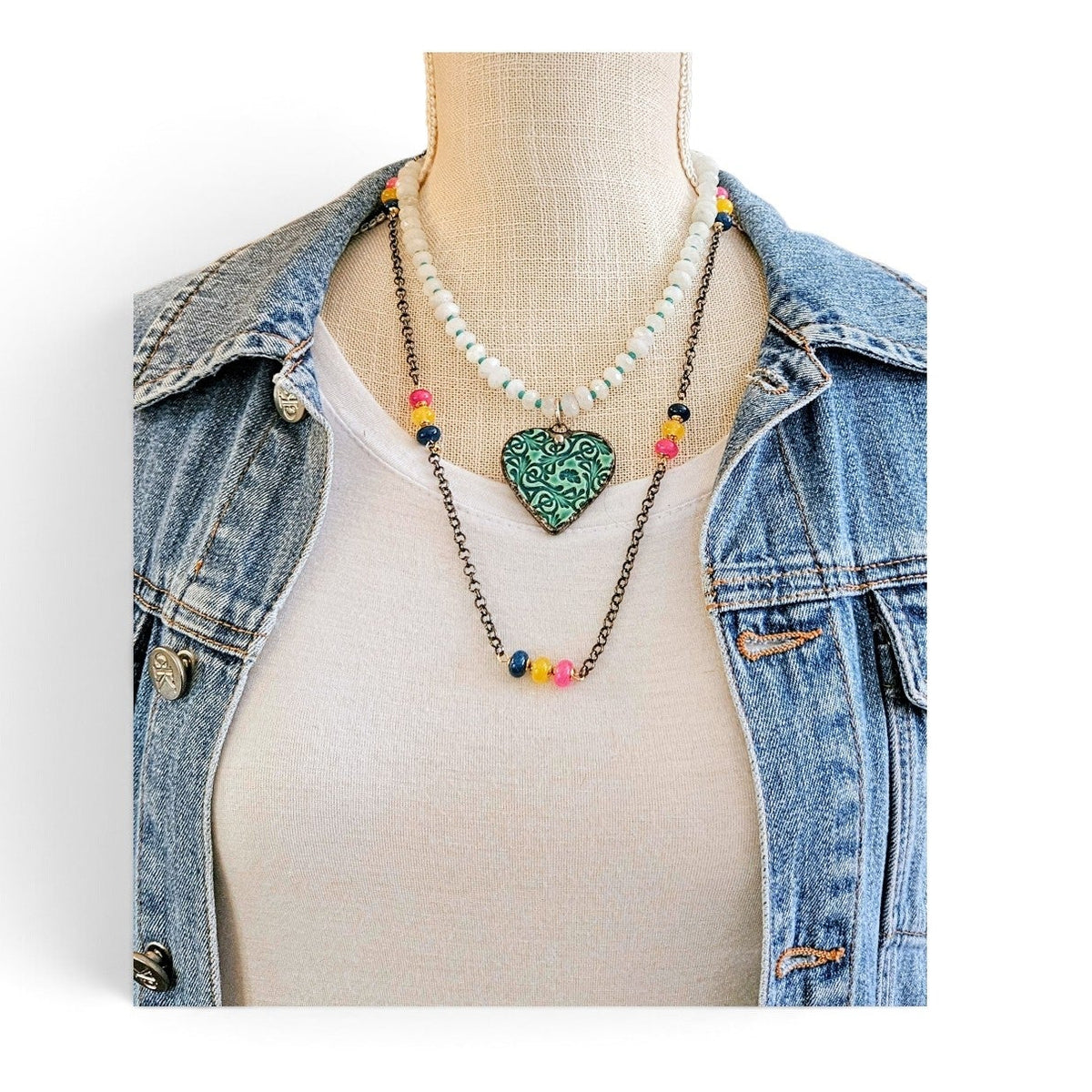 Rainbow Jade Artisan Necklace | 14K Gold Filled Bead Caps