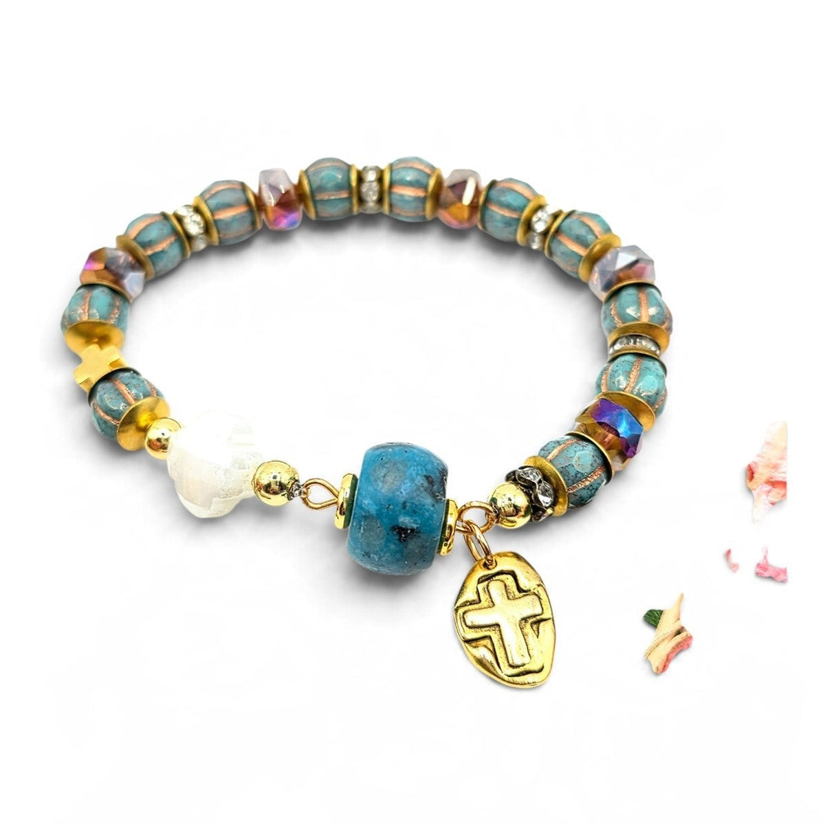 Turquoise Blue Cross Charm  Bracelet