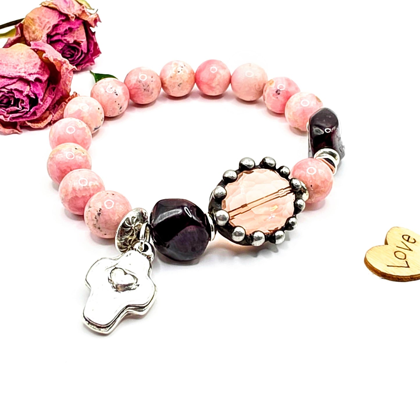 Rhodochrosite & Garnet Chunky Artisan Bracelet