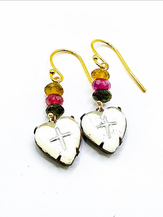 Watermelon Tourmaline Vintage Style Earrings