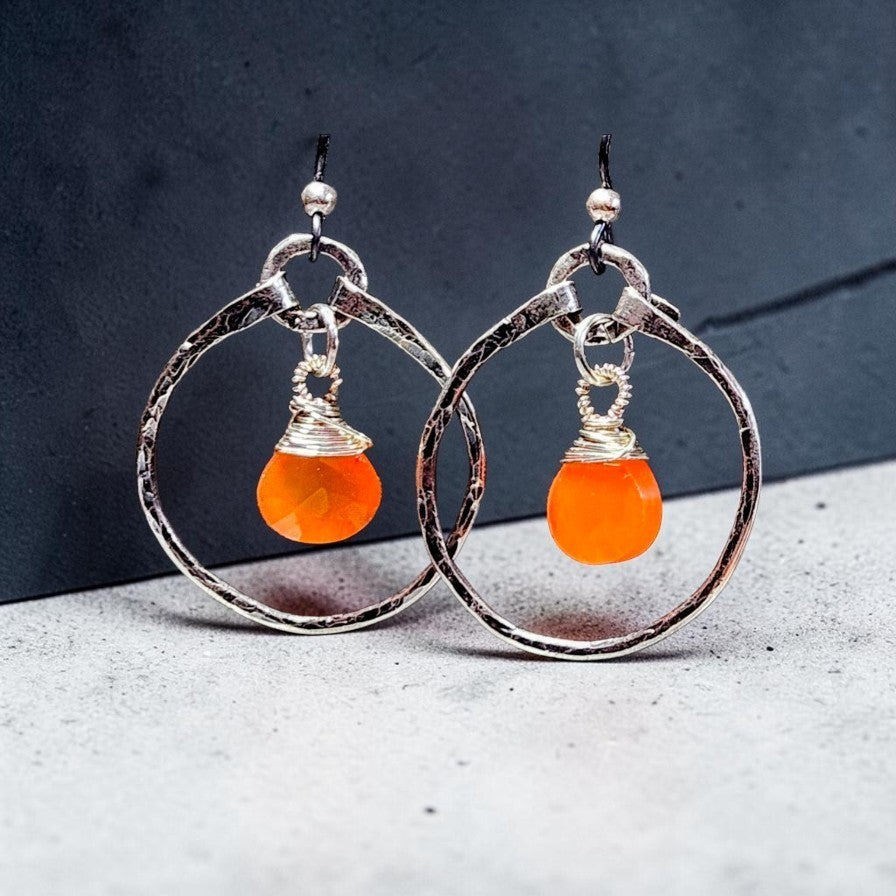 Carnelian 925 Sterling Silver Hoop Earrings,