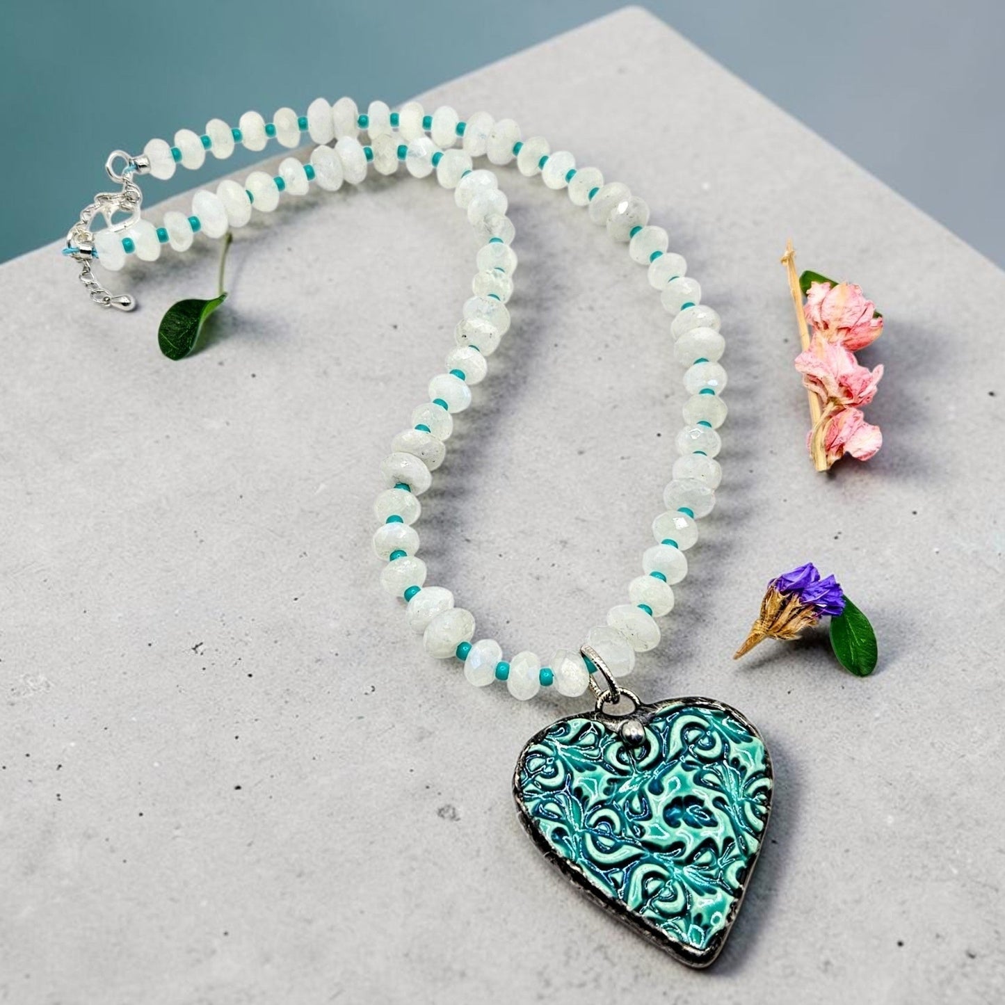 Turquoise Heart Statement Necklace | Moonstone Gemstones