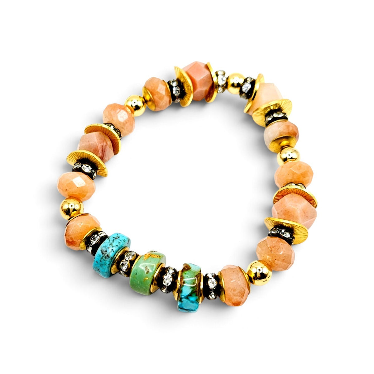 Peach Sunstone & Turquoise Stretch Bracelet