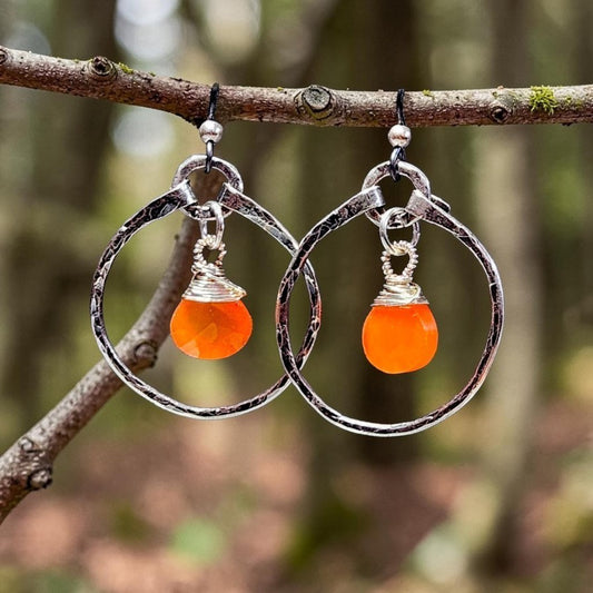 Carnelian 925 Sterling Silver Hoop Earrings,