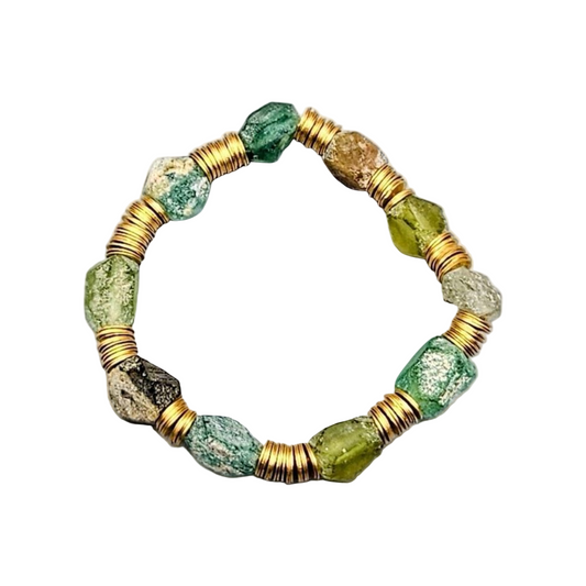 Brass & Antique Style Roman Glass Tribal Bracelet || One-of-a-kind Artisan-made Jewelry