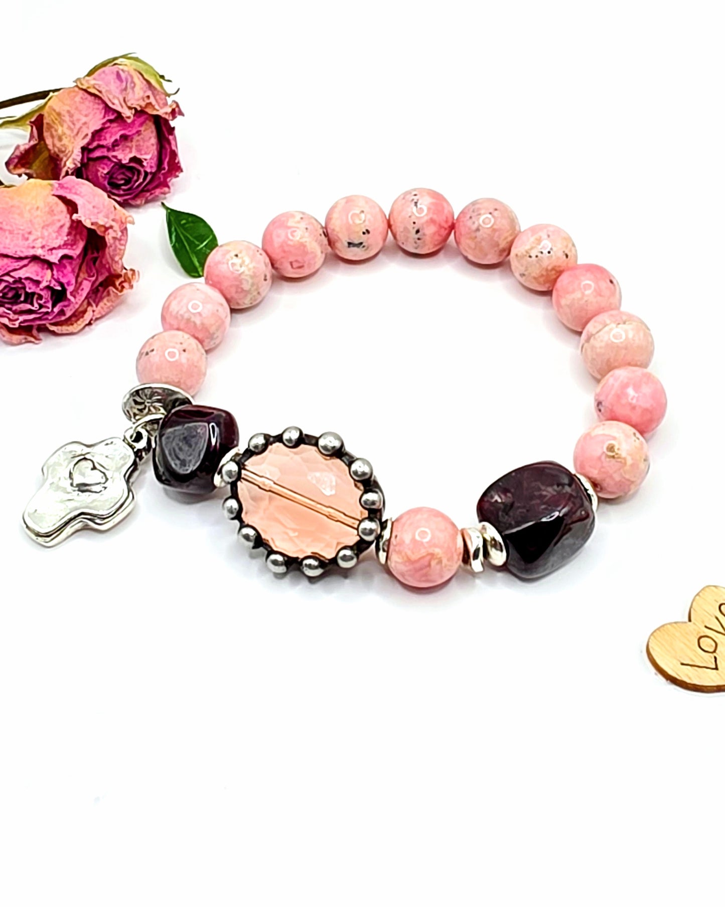 Rhodochrosite & Garnet Chunky Artisan Bracelet