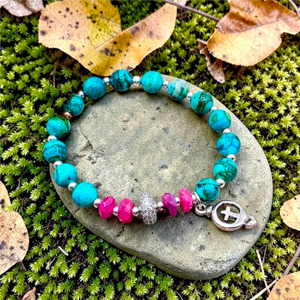 Chrysocolla & Ruby Beaded Bracelet