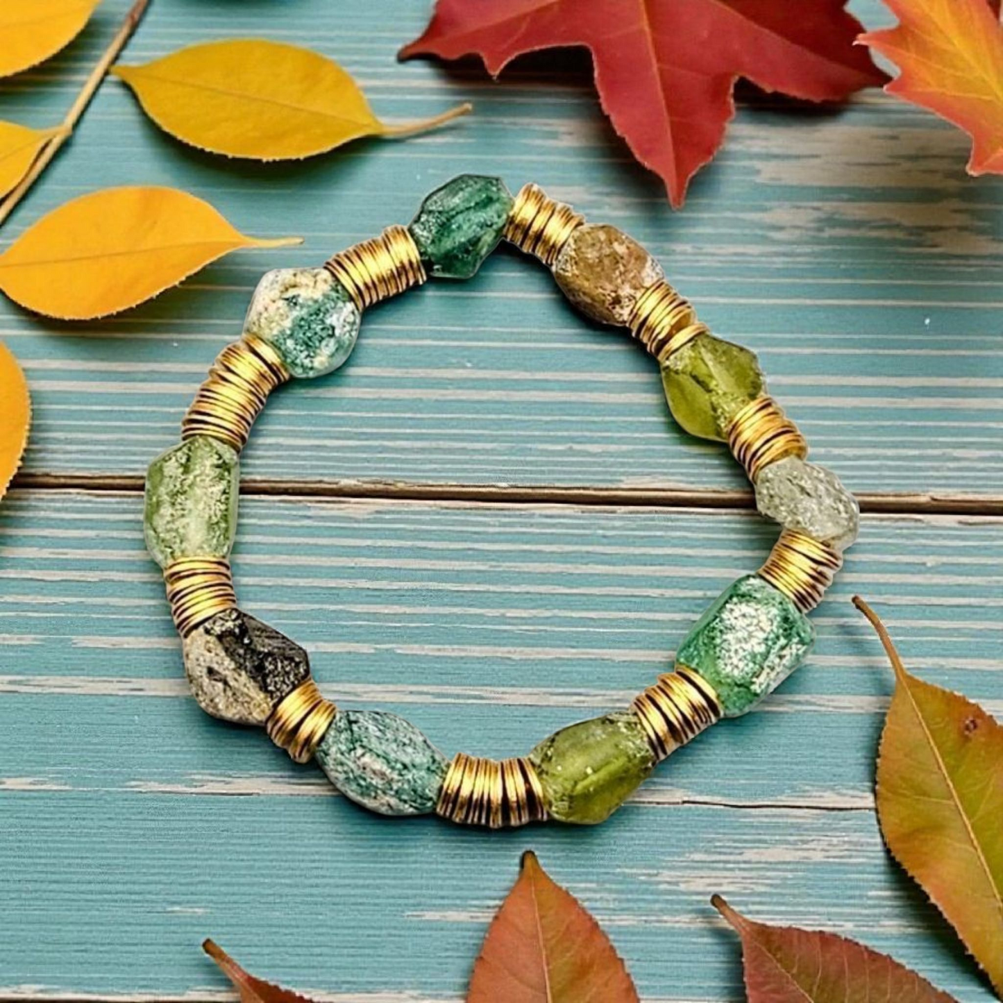 Brass & Antique Style Roman Glass Tribal Bracelet || One-of-a-kind Artisan-made Jewelry