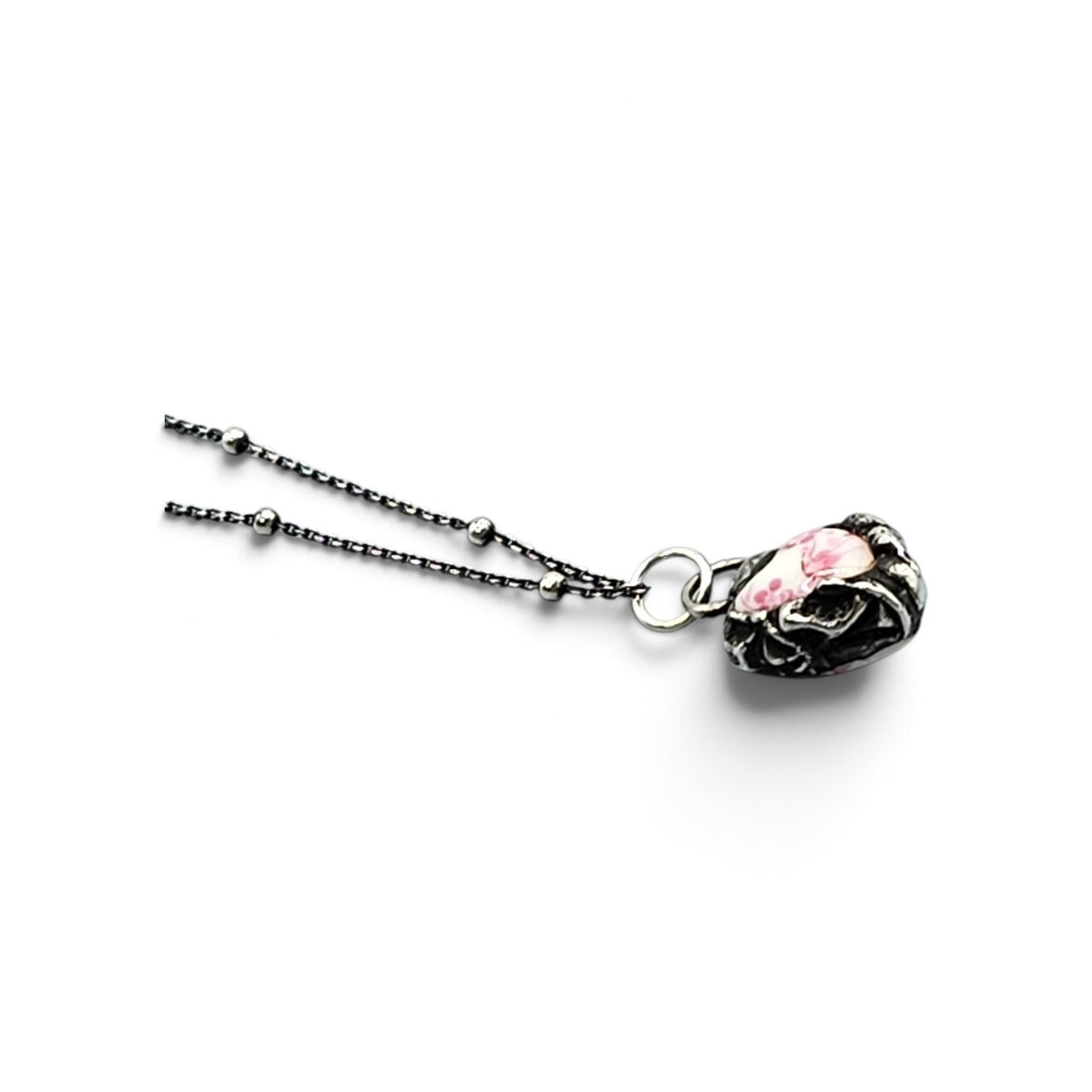The Blush Keepsake Heart | Hand Soldered Czech Glass Heart Pendant, Oxidized Sterling Silver Satellite Chain, Romantic Gift for Her