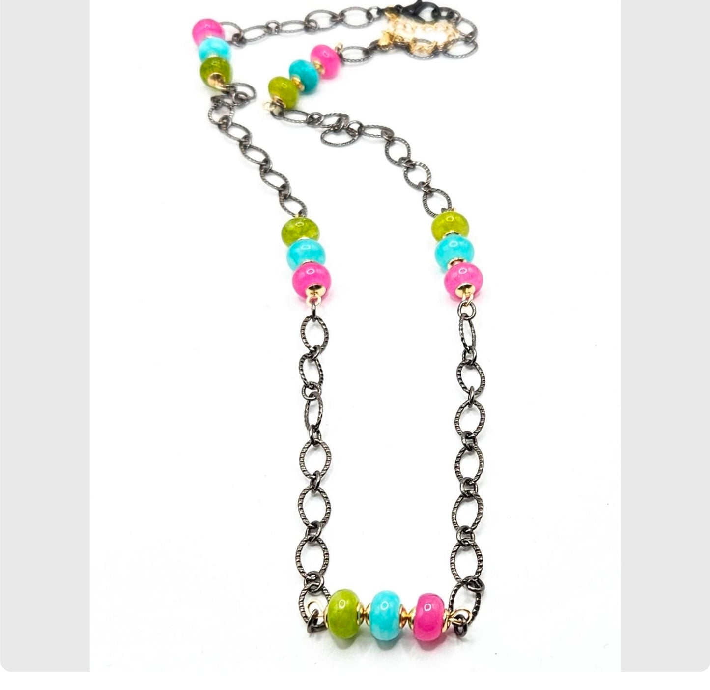 Rainbow Jade Artisan Necklace | 14K Gold Filled Bead Caps