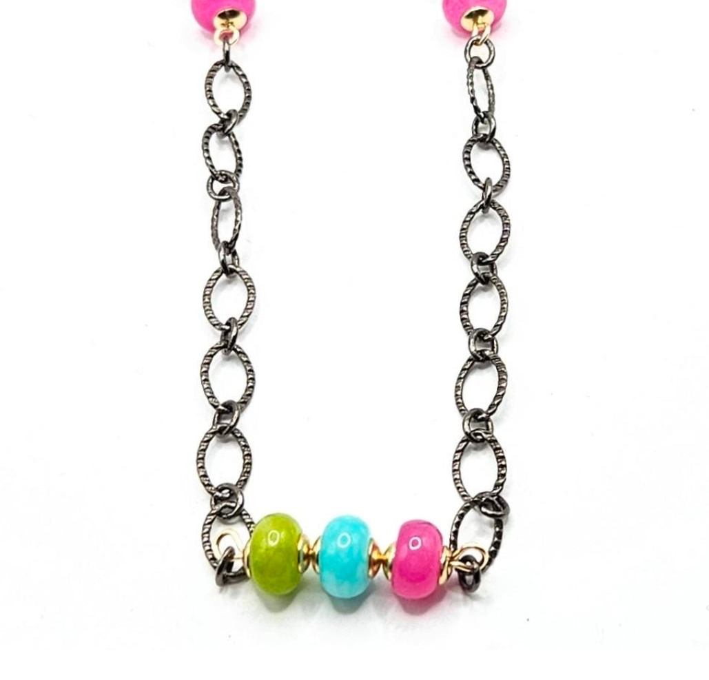 Rainbow Jade Artisan Necklace | 14K Gold Filled Bead Caps