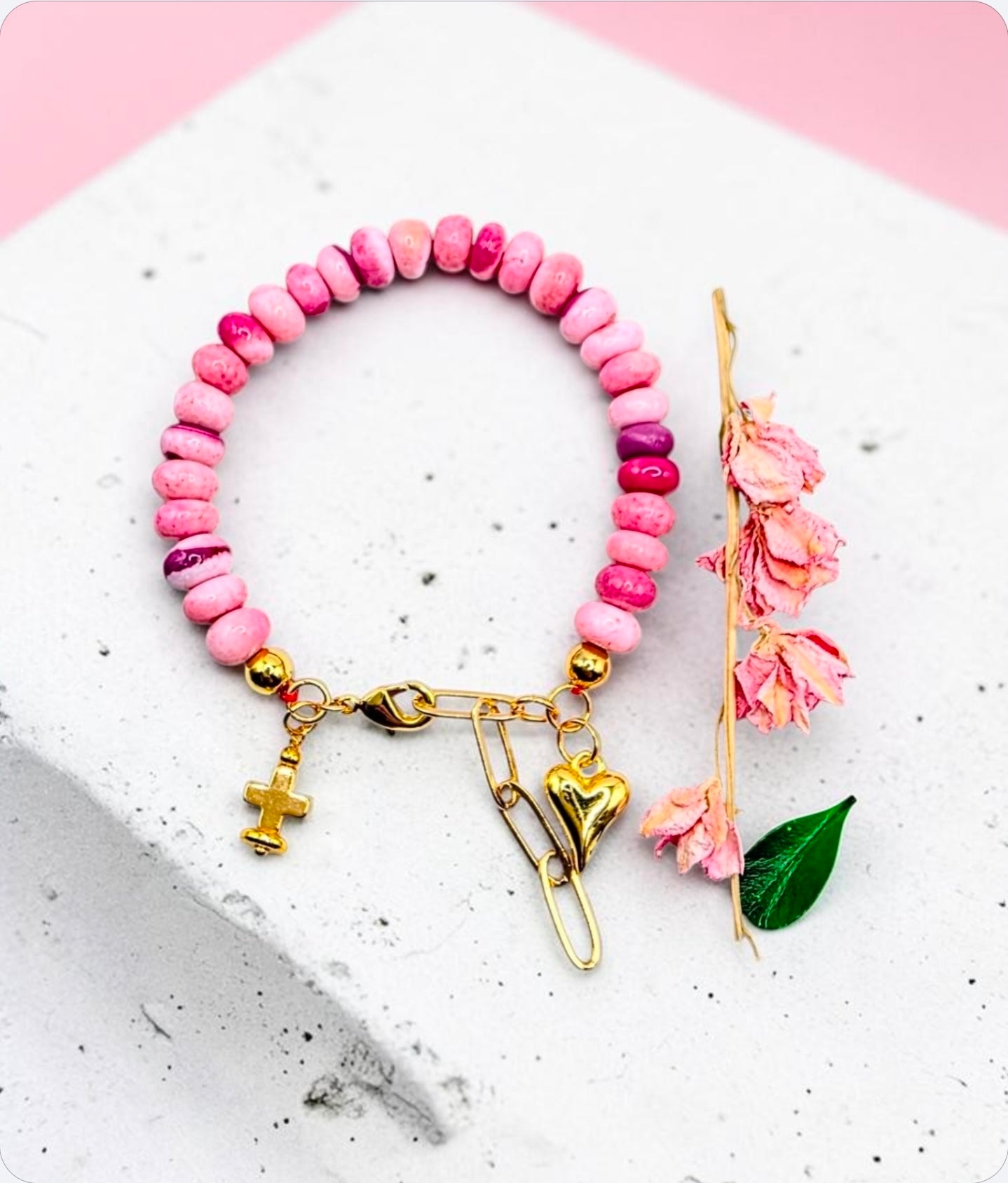 Pink Opal Charm Bracelet