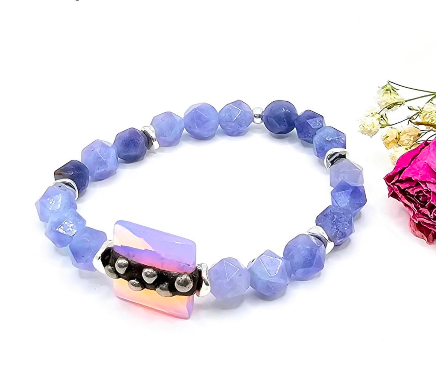 Boho Beaded Bracelet, Faceted Blue Purple Stone Bracelet