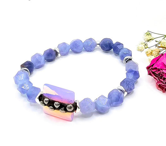 Boho Beaded Bracelet, Faceted Blue Purple Stone Bracelet