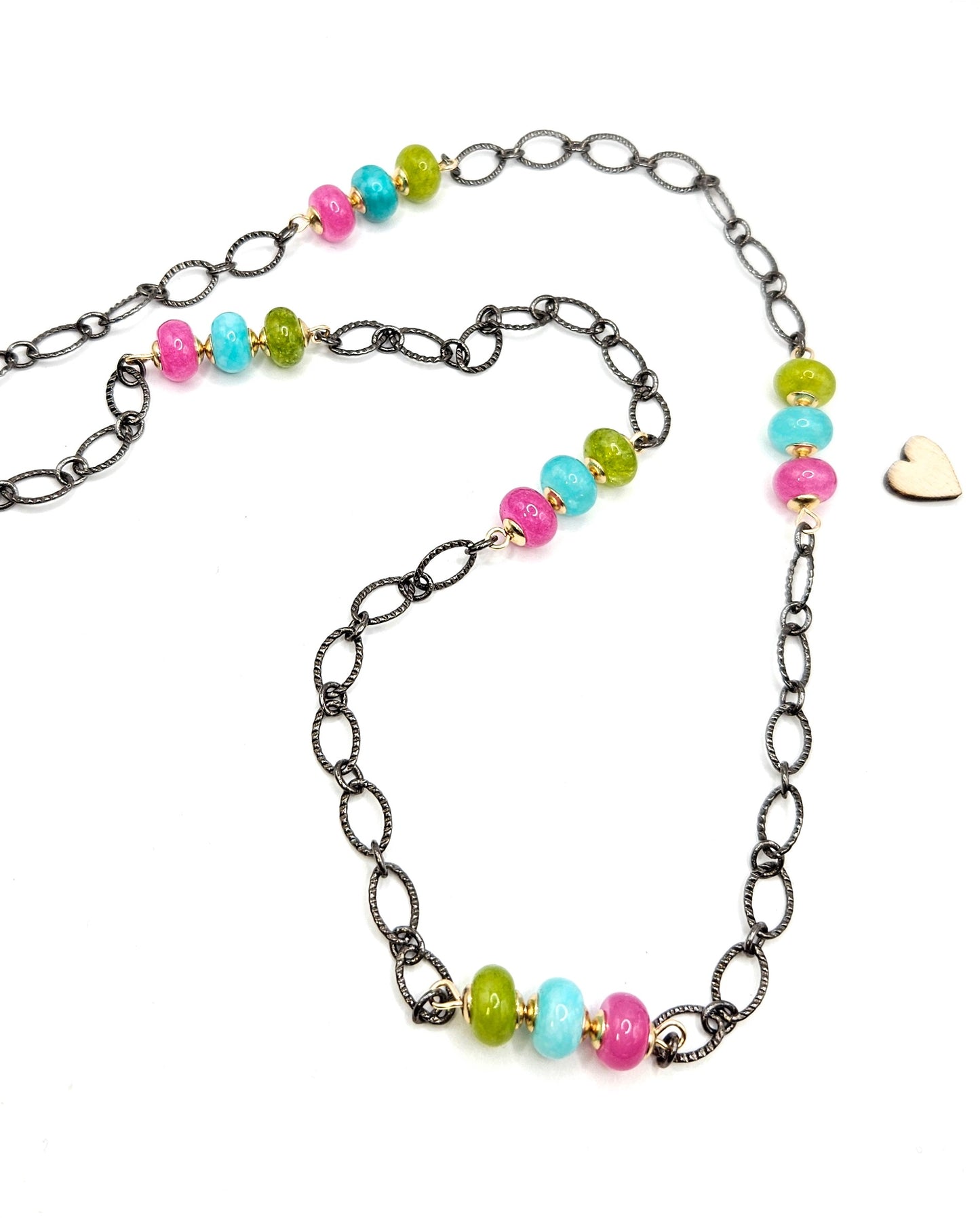 Rainbow Jade Artisan Necklace | 14K Gold Filled Bead Caps