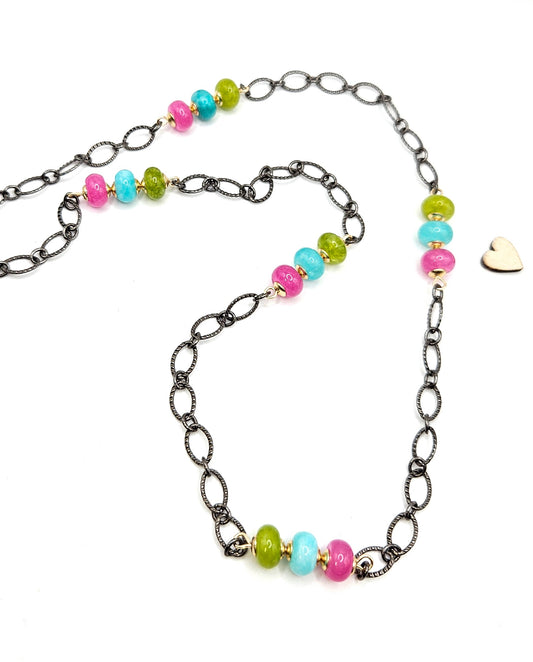 Rainbow Jade Artisan Necklace | 14K Gold Filled Bead Caps