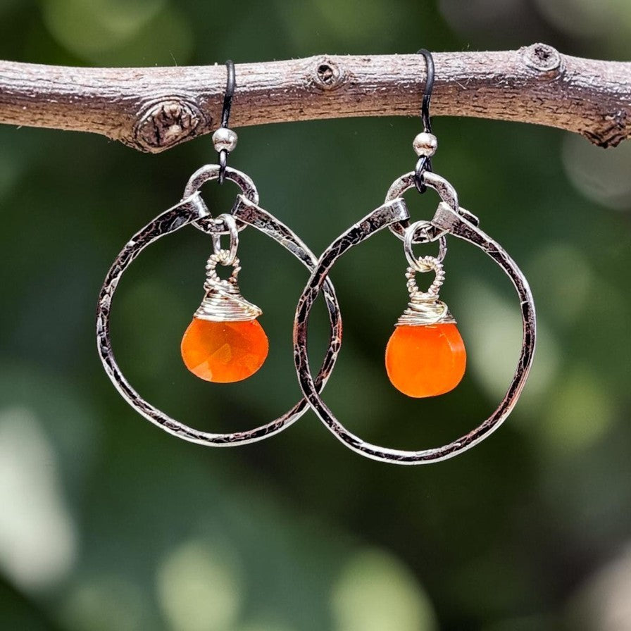 Carnelian 925 Sterling Silver Hoop Earrings,